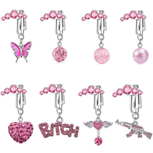 Zinc Alloy Belly Ring, with Plastic Pearl, 8 pieces & for woman & enamel & with rhinestone, belly ring length 30-40mm 