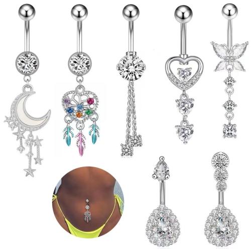 Brass Belly Ring, plated, Unisex & micro pave cubic zirconia 