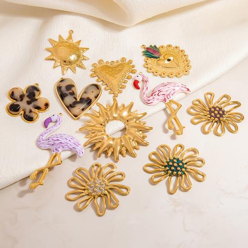 Stainless Steel Pendants, 304 Stainless Steel, with Resin & Plastic Pearl, gold color plated, DIY & enamel 