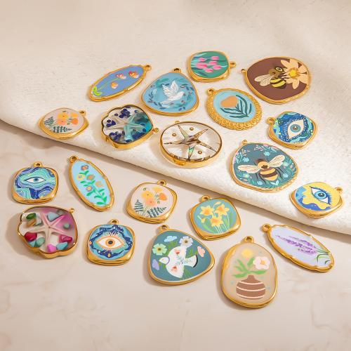 Emaille Edelstahl Anhänger, 304 Edelstahl, mit Seeohr Muschel, goldfarben plattiert, DIY & Epoxy Aufkleber, keine, verkauft von PC