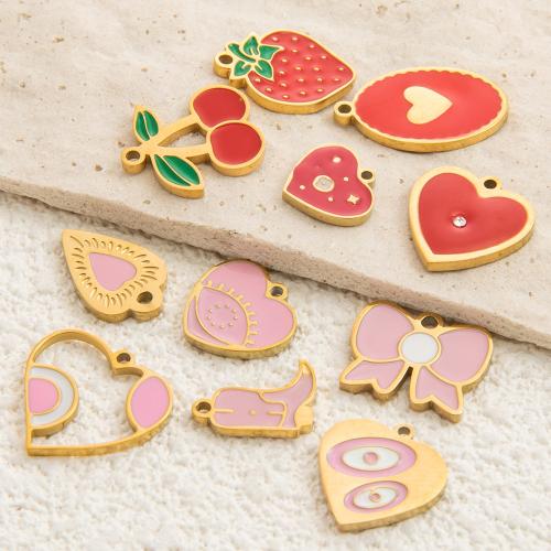 Emaille Edelstahl Anhänger, 304 Edelstahl, goldfarben plattiert, DIY, keine, verkauft von PC