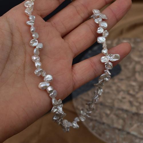 Conjunto de joya de perla de agua dulce de latón, Perlas cultivadas de agua dulce, pulsera & collar, con metal, Barroco, chapado, Joyería, Blanco, 5-6mm, Vendido por Set