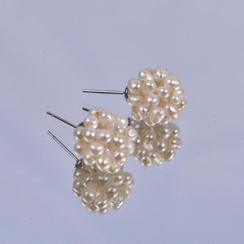 Boucle d'oreille en argent sterling Stud perle naturelle, argent sterling 925, avec perle d'eau douce cultivée, Baroque, Placage de couleur d'or, bijoux de mode, plus de couleurs à choisir, 13-14mm, Vendu par paire