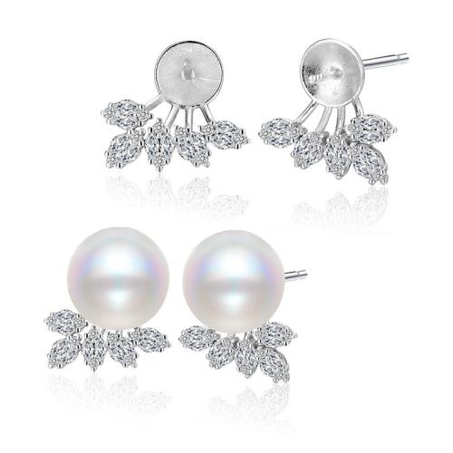 Цирконий Микро вымощает серьги стерлингового серебра, 925 пробы, с Shell Pearl, Круглая, плакирован золотом, ювелирные изделия моды & инкрустированное микро кубического циркония, Много цветов для выбора, продается Пара