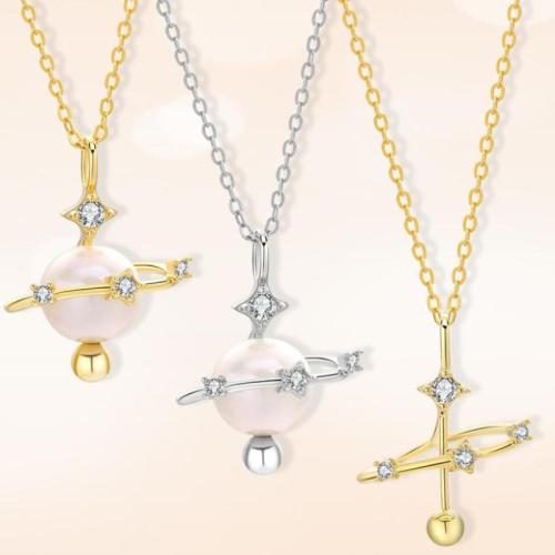 Стерлингового серебра жемчужное ожерелье, 925 пробы, с Пресноводные жемчуги, Барокко, плакирован золотом, ювелирные изделия моды & инкрустированное микро кубического циркония, Много цветов для выбора, продается PC