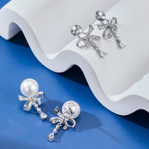 Silver Earring Zircon pavent Sterling, Argent sterling 925, avec Shell Pearl, Placage de couleur d'or, bijoux de mode & pavé de micro zircon, plus de couleurs à choisir, Vendu par paire