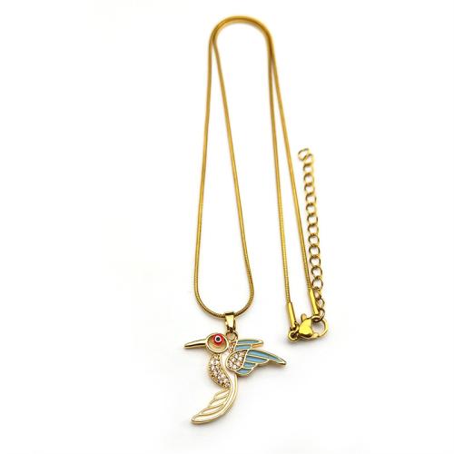 Корень Циркон Микро вымощает латунь ожерелье, Латунь, с цепь из нержавеющей стали, Другое покрытие, инкрустированное микро кубического циркония & Женский & эмаль, Золотой, продается PC