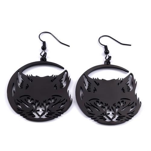 Boucle d'oreille goutte inox, Acier inoxydable 304, Placage, bijoux de mode & pour femme & creux, noire, Vendu par paire