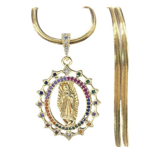 キュービックジルコンマイクロパヴェブラスネックレス, 銅, とともに 304ステンレス鋼チェーン, メッキ, マイクロパヴェジルコニア & 女性用 & くり抜き, 金色, 売り手 パソコン