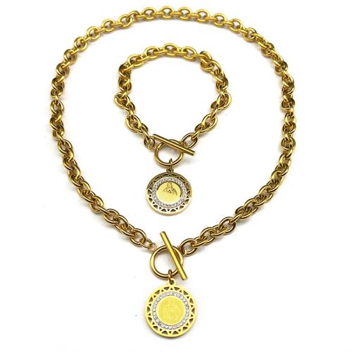 Joyería de acero inoxidable de diamantes de imitación, acero inoxidable 304, pulsera & collar, chapado, 2 piezas & unisexo & con diamantes de imitación & hueco, más colores para la opción, Vendido por Set