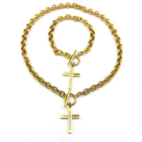 Joyería de acero inoxidable de diamantes de imitación, acero inoxidable 304, collar de cadena suéter & pulsera, chapado, 2 piezas & unisexo & con diamantes de imitación & hueco, más colores para la opción, Vendido por Set