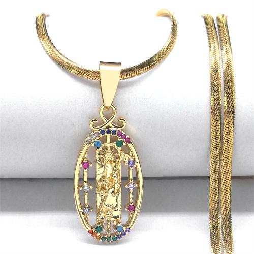 キュービックジルコンマイクロパヴェブラスネックレス, 銅, とともに 304ステンレス鋼チェーン, メッキ, ユニセックス & マイクロパヴェジルコニア & くり抜き, 金色, 売り手 パソコン