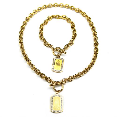 Joyería de acero inoxidable de diamantes de imitación, acero inoxidable 304, pulsera & collar, chapado, 2 piezas & para mujer & con diamantes de imitación, más colores para la opción, Vendido por Set