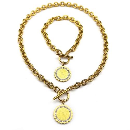 Joyería de acero inoxidable de diamantes de imitación, acero inoxidable 304, pulsera & collar, chapado, 2 piezas & para mujer & con diamantes de imitación, más colores para la opción, Vendido por Set