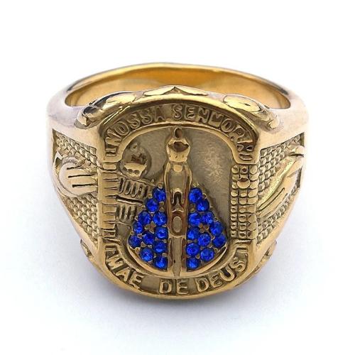 Strass Edelstahl Fingerring, 304 Edelstahl, plattiert, verschiedene Größen vorhanden & für den Menschen & mit Strass, goldfarben, verkauft von PC