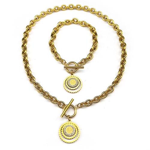 Joyería de acero inoxidable de diamantes de imitación, acero inoxidable 304, pulsera & collar, chapado, 2 piezas & unisexo & con diamantes de imitación & hueco, más colores para la opción, Vendido por Set