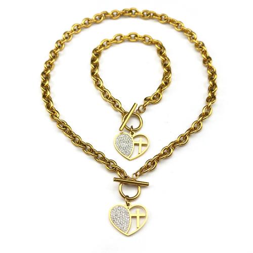 Joyería de acero inoxidable de diamantes de imitación, acero inoxidable 304, chapado, 2 piezas & para mujer & con diamantes de imitación & hueco, más colores para la opción, Vendido por Set