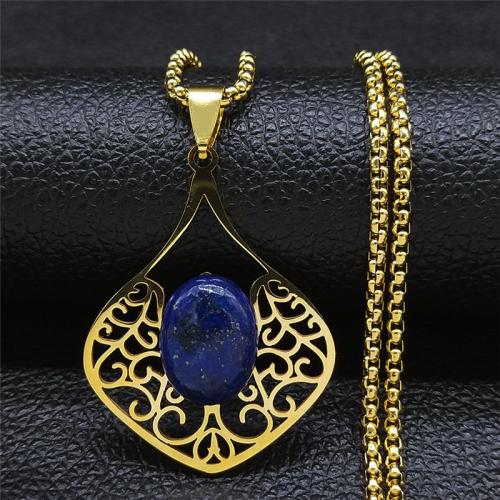 ステンレス鋼のジュエリーネックレス, 304ステンレススチール, とともに ラピスラズリ, メッキ, ファッションジュエリー & 女性用 & くり抜き, 無色, 売り手 パソコン