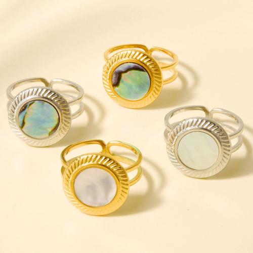 Shell Finger Ring, 304 Stainless Steel, with Shell, plated, fashion jewelry 15mm 