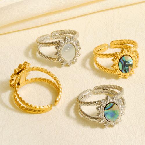 Shell Finger Ring, 304 Stainless Steel, with Shell, plated, fashion jewelry 14.8mm 