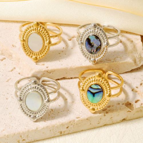Shell Finger Ring, 304 Stainless Steel, with Shell, plated, fashion jewelry 18mm 