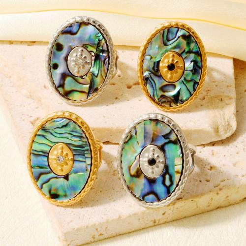 Shell Finger Ring, 304 Stainless Steel, with Shell, plated, fashion jewelry & with rhinestone 26mm 