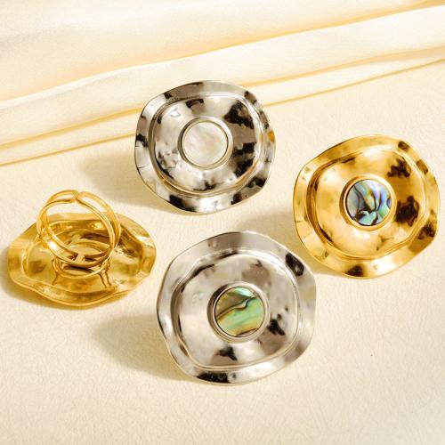 Shell Finger Ring, 304 Stainless Steel, with Shell, plated, fashion jewelry 32mm 