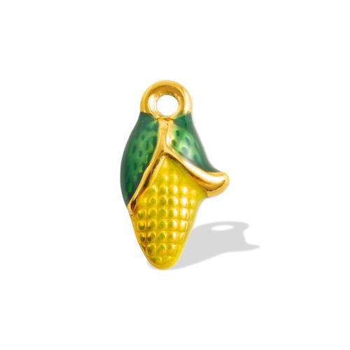 Emaille Edelstahl Anhänger, 304 Edelstahl, Mais, goldfarben plattiert, DIY, goldfarben, 10PCs/Tasche, verkauft von Tasche