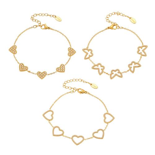 Titane bracelet en acier et bracelet, Acier titane, Placage, bijoux de mode & styles différents pour le choix & pavé de micro zircon & pour femme, doré, Vendu par PC