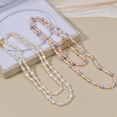 Ожерелье из пресноводных жемчуг на латунной цепочке, Пресноводные жемчуги, с Латунь, Стиль Барокко, Другое покрытие, ювелирные изделия моды, Много цветов для выбора, 7-8mm, длина:160 см, продается Strand