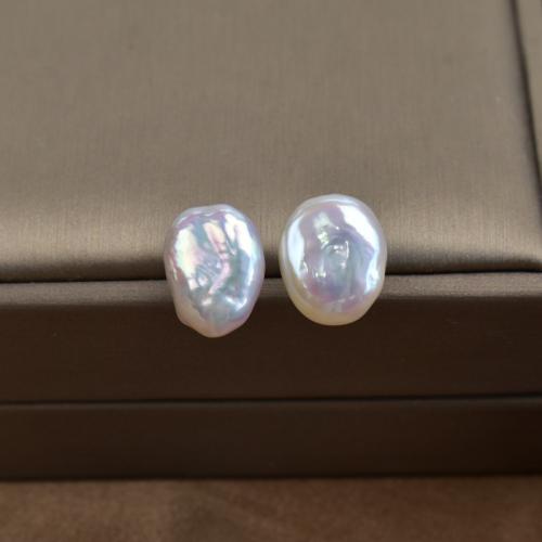 Boucle d'oreille en argent sterling Stud perle naturelle, argent sterling 925, avec perle d'eau douce cultivée, Baroque, Placage, bijoux de mode, blanc, 11-12mm, Vendu par paire