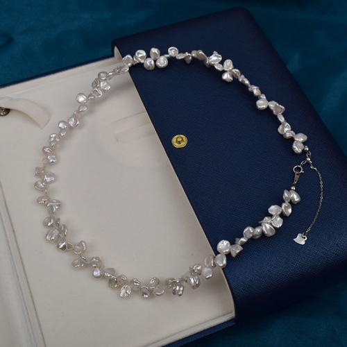 Ожерелье из пресноводных жемчуг на латунной цепочке, Пресноводные жемчуги, с Латунь, Стиль Барокко, Другое покрытие, ювелирные изделия моды, Много цветов для выбора, 5-6mm, длина:38 см, продается Strand