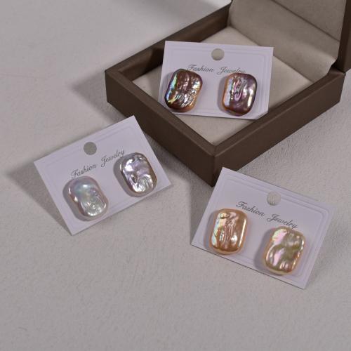 Boucle d'oreille en argent sterling Stud perle naturelle, argent sterling 925, avec perle d'eau douce cultivée, Baroque, bijoux de mode, plus de couleurs à choisir, 14-15mm, Vendu par paire