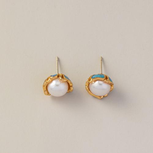 Boucles d'oreilles d'eau douce de Perle , laiton, avec perle d'eau douce cultivée, Placage, bijoux de mode & émail, plus de couleurs à choisir, Vendu par paire