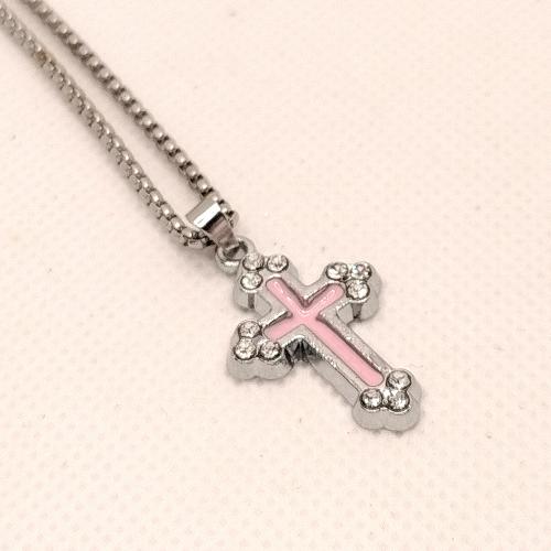 Rhinestone Zinc Alloy Necklace, gold color plated, fashion jewelry & enamel & with rhinestone, pink 