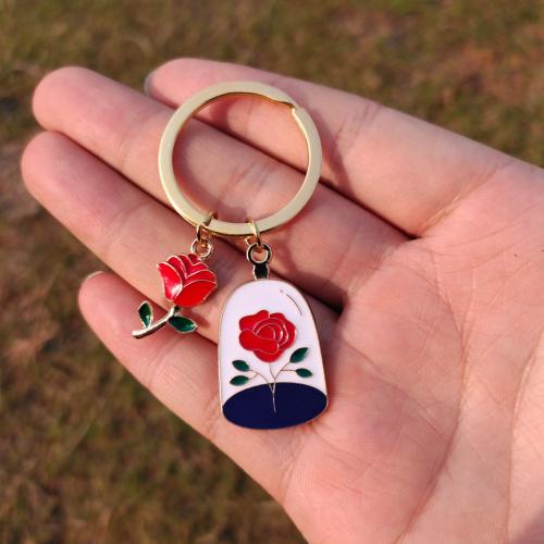 Enamel Zinc Alloy Key Chain, gold color plated, fashion jewelry 