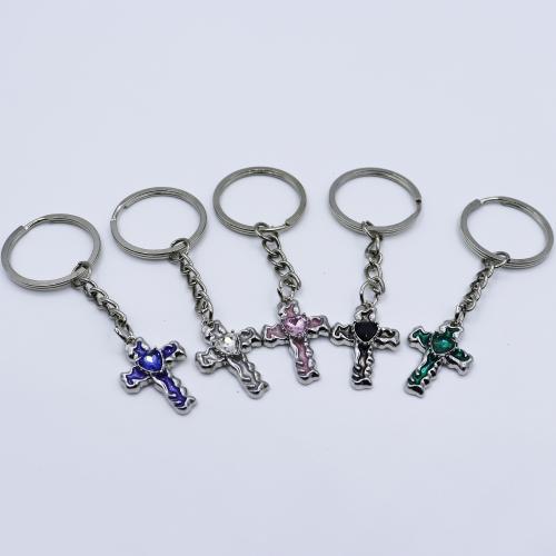 Rhinestone Zinc Alloy Key Chain, gold color plated, fashion jewelry & enamel & with rhinestone 