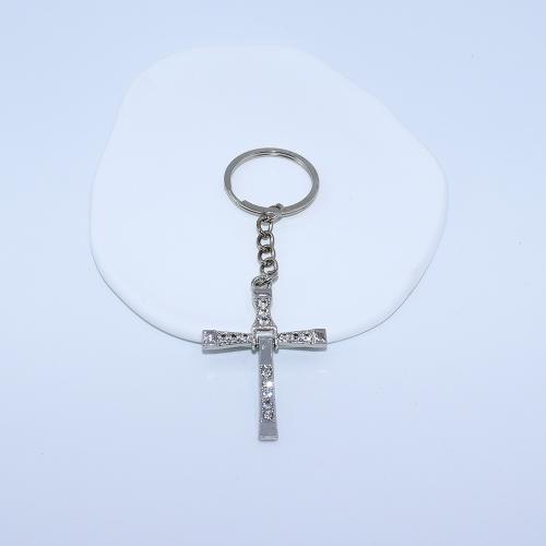 porte-clés en alliage zinc à stras, alliage de zinc, Placage de couleur d'or, bijoux de mode & avec strass, argent, Vendu par PC