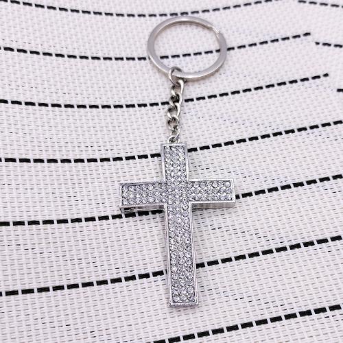 porte-clés en alliage zinc à stras, alliage de zinc, Placage de couleur d'or, bijoux de mode & avec strass, gris argenté, Vendu par PC