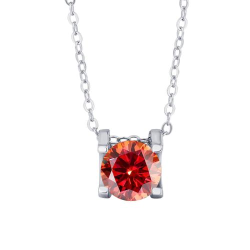925 Sterling Silver Necklace, with Moissanite, Geometrical Pattern & for woman Approx 16 Inch 