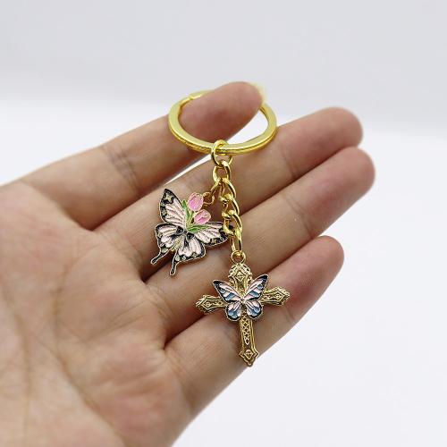 Enamel Zinc Alloy Key Chain, gold color plated, DIY 