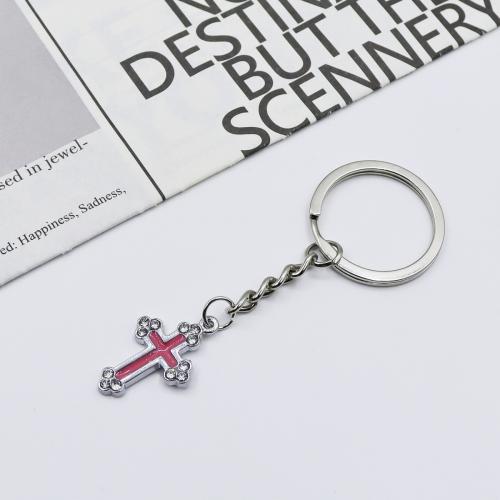 Enamel Zinc Alloy Key Chain, Cross, gold color plated, fashion jewelry & with rhinestone 