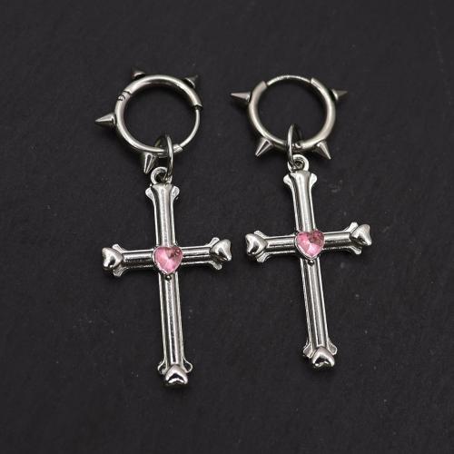 Boucle d'oreille goutte Zinc Alloy, alliage de zinc, croix, Placage de couleur d'or, bijoux de mode & émail & avec strass, plus de couleurs à choisir, Vendu par paire