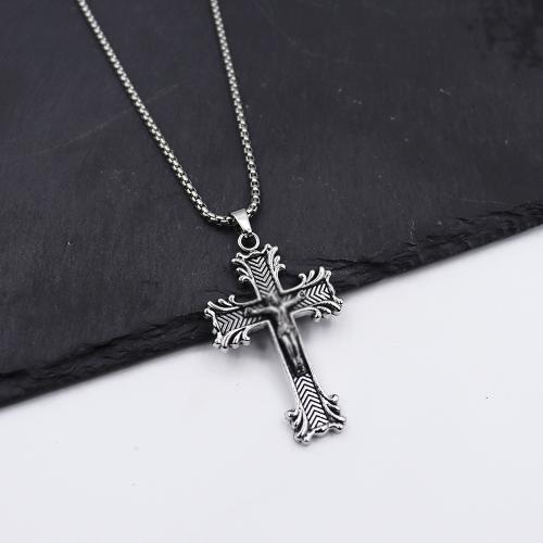 Chaîne en alliage de zinc de fer Collier Pull, croix, Placage de couleur d'or, bijoux de mode, argent, Vendu par PC[