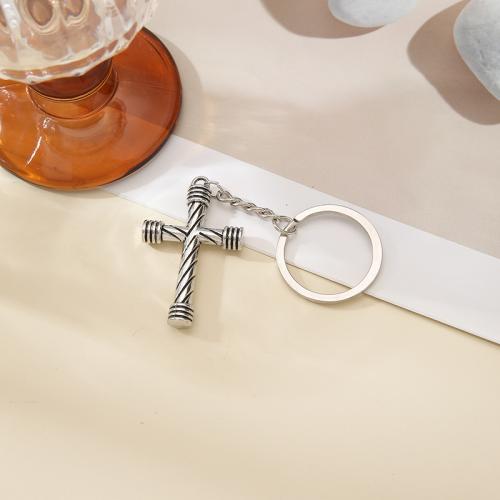 bijoux de porte-clés en Alliage de zinc, croix, Placage de couleur d'or, bijoux de mode, argent, Vendu par PC