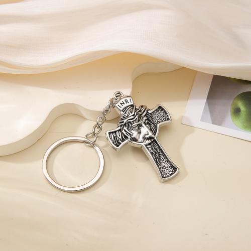 bijoux de porte-clés en Alliage de zinc, croix, Placage de couleur d'or, bijoux de mode, argent, Vendu par PC