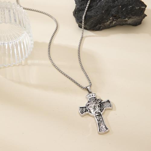 Zink -Legierung Eisen Kette Pullover Halskette, Zinklegierung, Kreuz, goldfarben plattiert, Modeschmuck, Silberfarbe, verkauft von PC[