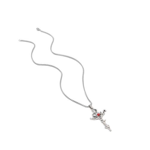 Chaîne en alliage de zinc de fer Collier Pull, avec Rubis, croix, Placage de couleur d'or, bijoux de mode, plus de couleurs à choisir, Vendu par PC[