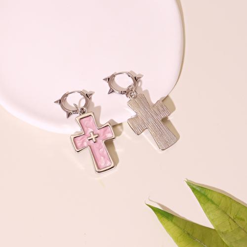Boucle d'oreille goutte Zinc Alloy, alliage de zinc, croix, Placage de couleur d'or, bijoux de mode & émail, plus de couleurs à choisir, Vendu par paire