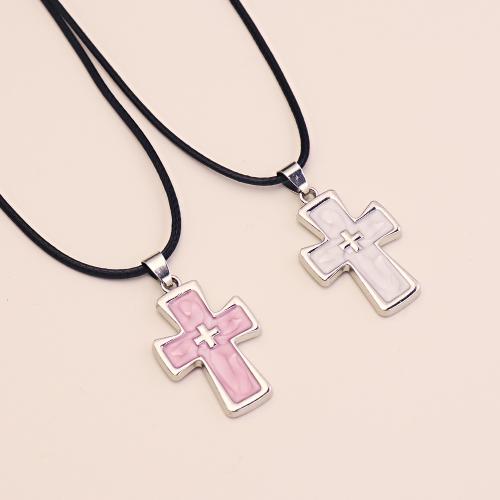 Chaîne en alliage de zinc de fer Collier Pull, croix, Placage de couleur d'or, bijoux de mode & émail, plus de couleurs à choisir, Vendu par PC[